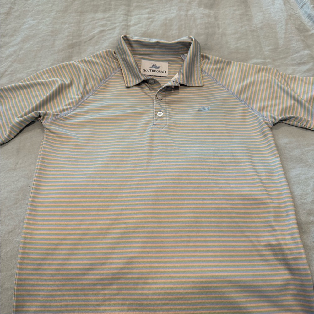 Southbound Boys Polo Shirt - Blue and Tan Stripes